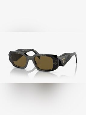 Prada Black Rectangle Frame with black/yellow Marble and Brown Lens Sunglasses